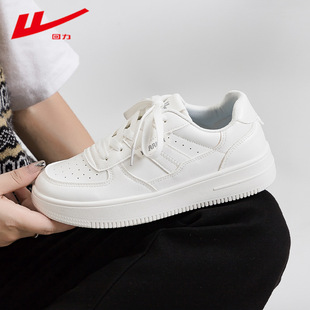 回力女鞋板鞋女款四季通用厚底系带圆头白色平底透气休闲小白鞋子