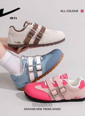 回力女鞋德训鞋女款蓝色轻便舒适软底皮面皮带扣圆头平底休闲单鞋