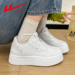 回力小白鞋女款厚底增高4cm小个子圆头系带四季通用白色休闲板鞋