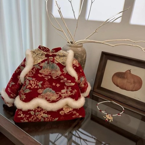 女孩拜年服儿童唐装喜庆中国风旗袍裙幼儿园演出开门红加棉加厚冬