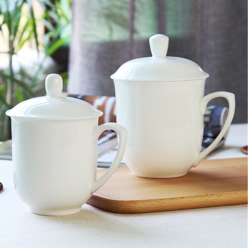 陶瓷纯白色简约商务会议泡茶杯