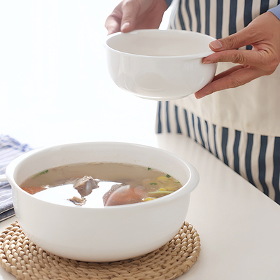 骨瓷汤碗大号双耳白色装汤碗家用