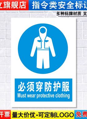 必须穿防护服标识牌安全警示工厂车间仓库劳保消防警告标示标志标语贴纸提示贴墙贴指示牌子定制定做ZL05