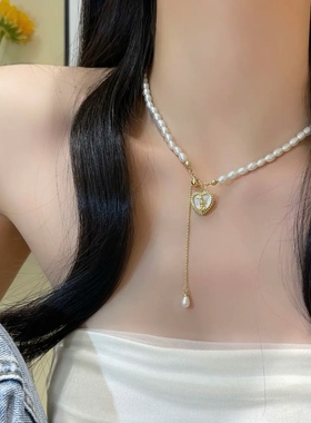 巴洛克珍珠项链轻奢小众小香风颈链高级感爱心气质锁骨链女配饰