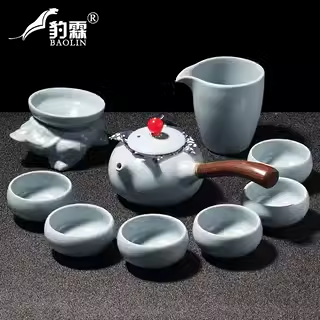 豹霖汝窑大号陶瓷茶具套装整套复古简约日式开片可养盖碗茶壶茶杯