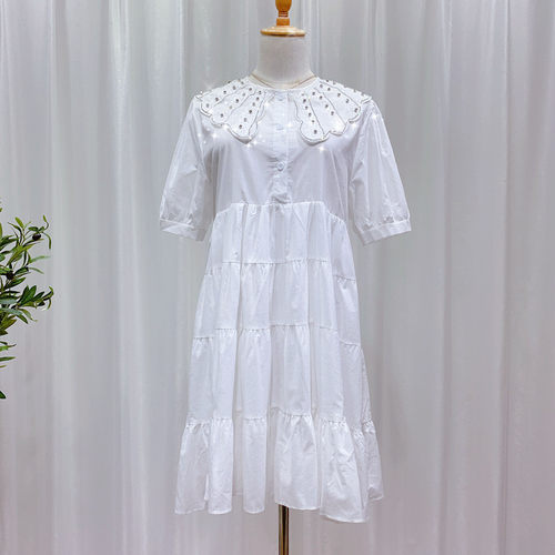 娃娃领欧洲站重工镶钻宽松衬衫