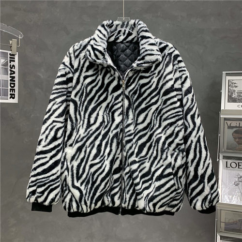 2021冬季新款炸街斑马纹羊羔绒