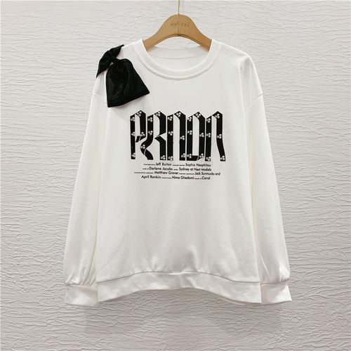 欧洲站甜美风减龄蝴蝶结圆领卫衣