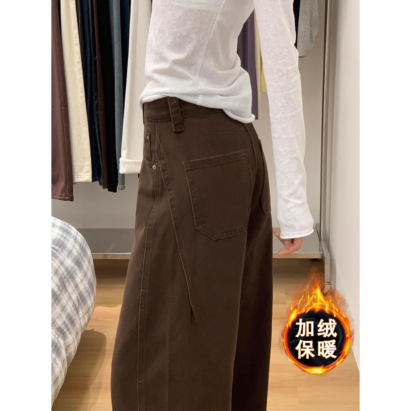 咖色阔腿牛仔裤女秋冬加绒胖妹妹梨型身材mm高腰宽松显瘦弯刀裤子,女装/女士精品,牛仔裤,淘宝优惠券,粉丝福利购,淘宝优惠卷