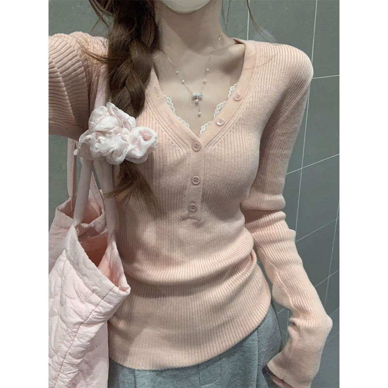 网红甜辣风深V纯欲针织衫上衣女