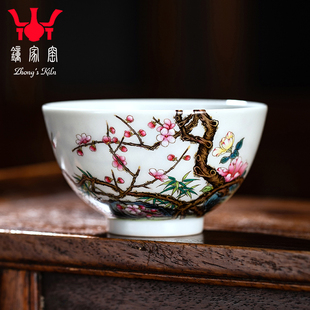 钟家窑景德镇陶瓷手工手绘琅彩花开富贵过墙主人杯品茗杯单杯茶碗