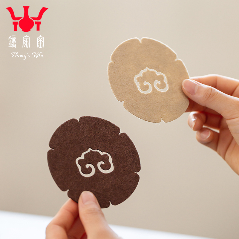 钟家窑茶配件毛毡杯垫养壶垫盖碗壶承隔热垫防磨损保护垫直径9cm
