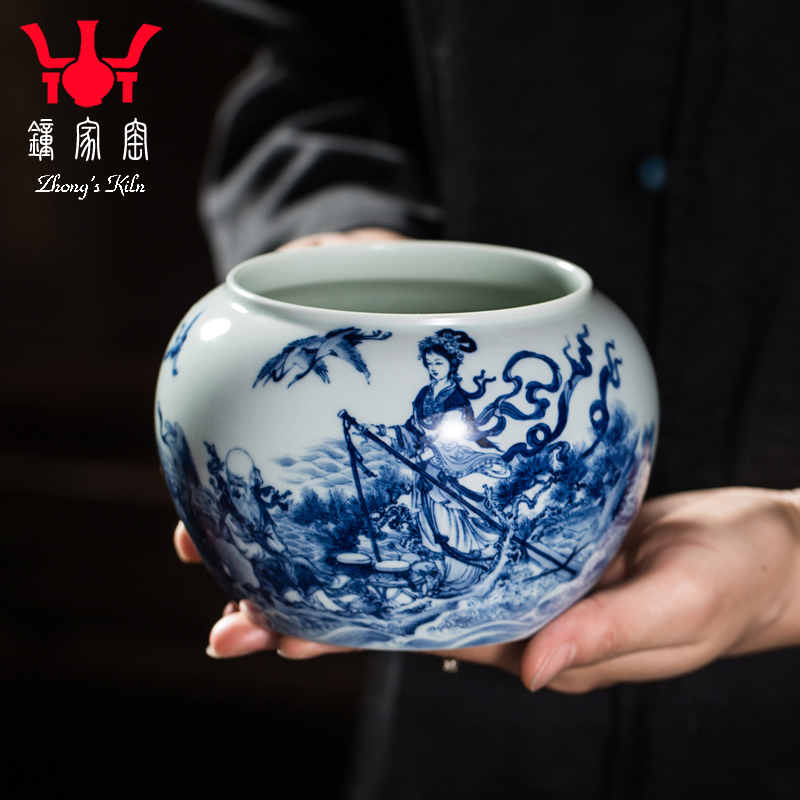 钟家窑麻姑献寿陶瓷水洗柴窑青花