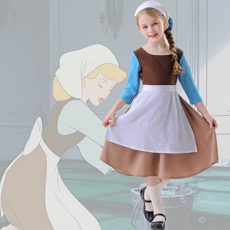灰姑娘女仆服装欧美平民姑娘扮演服复古农场服Cinderella costume