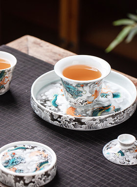景德镇功夫茶具套组中式家用办公陶瓷茶壶盖碗茶杯茶盘礼高档盒装