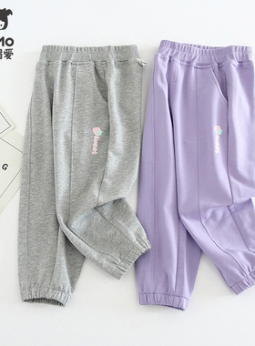 瑁恩瑁爱女童裤子春秋儿童休闲裤宝宝束脚卫裤小中大童休闲运动裤