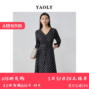 YAOLY姚领波点长裙连衣裙长袖通勤简约854K11412