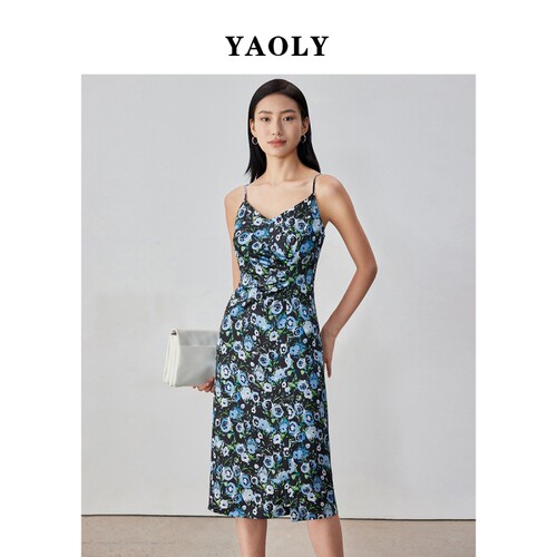 YAOLY姚领碎花吊带连衣裙女中长款气质御854K11372