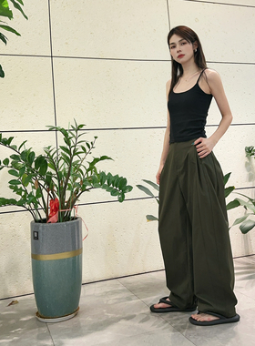 N姚领慵懒风宽松阔腿裤女弯刀裤垂感LK8022