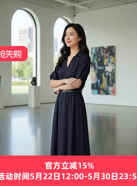 YAOLY姚领连衣裙V领上衣夏季新款蓝色854H22703