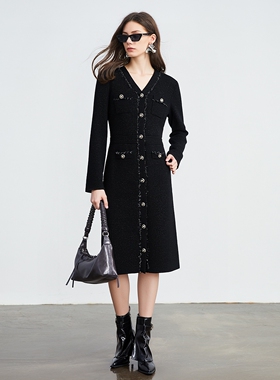 姚领高级感显瘦小香风连衣裙女新款毛衫新长裙883H41843