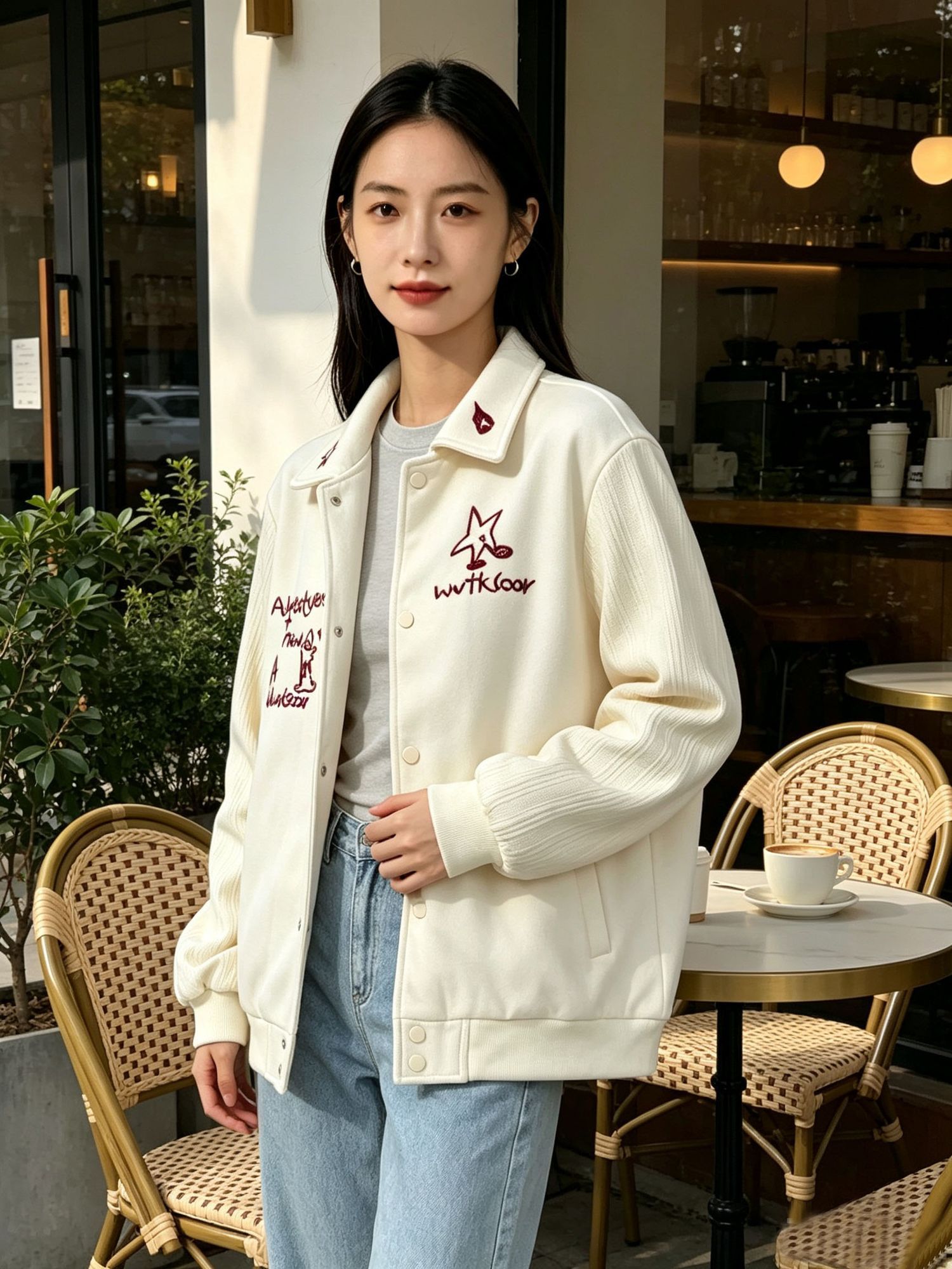 美式街头棒球服外套女春季新款毛卫衣/绒衫