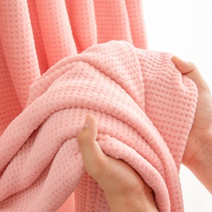 粉红色加厚华夫格剪花牛奶绒床单单件冬季加绒被单玉粉胭脂粉纯色