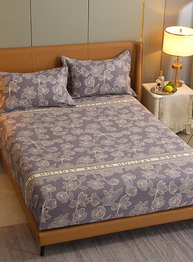 西式花朵全包加厚磨毛床笠单件浅黄蓝灰色全棉床套罩纯棉单人1.5m