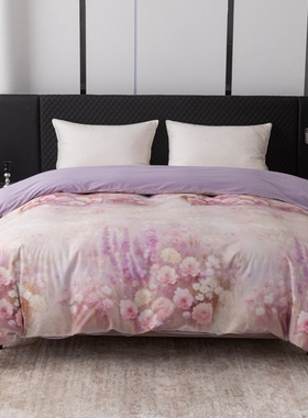 欧式全棉磨毛被套单件田园花朵粉紫色纯棉AB版被罩1米5单人双人2m