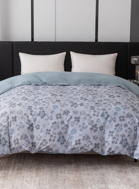 全棉磨毛被套单件浅灰浅蓝色印花纯棉AB版被罩宿舍单人1米5双人2m