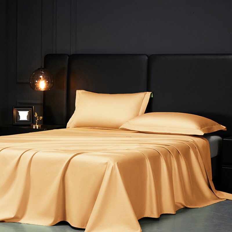 100s新疆长绒棉纯棉床单单件南瓜黄芒果黄色全棉贡缎被单单人炕单