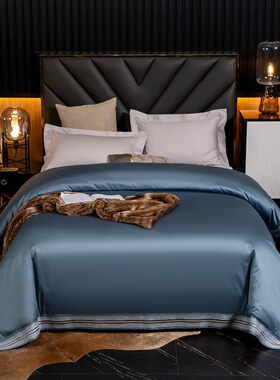 100支长绒棉纯棉被套单件全棉1.5米x2米水蓝浅海蓝色被褥套双人2m