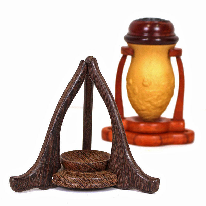 鸡翅木水晶球蝈蝈罐底座支架鸡心棒子实木托架葫芦底托三脚架