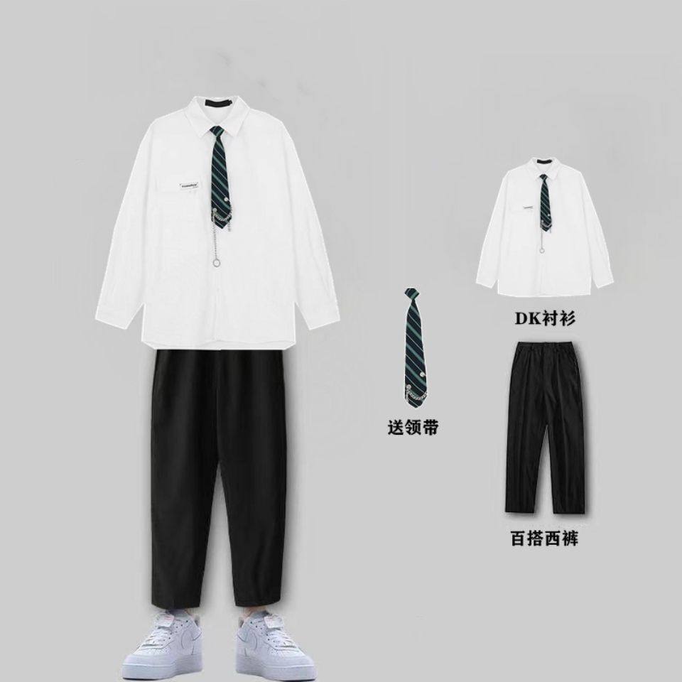 春秋季白色衬衫男长袖宽松2021年新款小众DK制服衬衫男学院风班服
