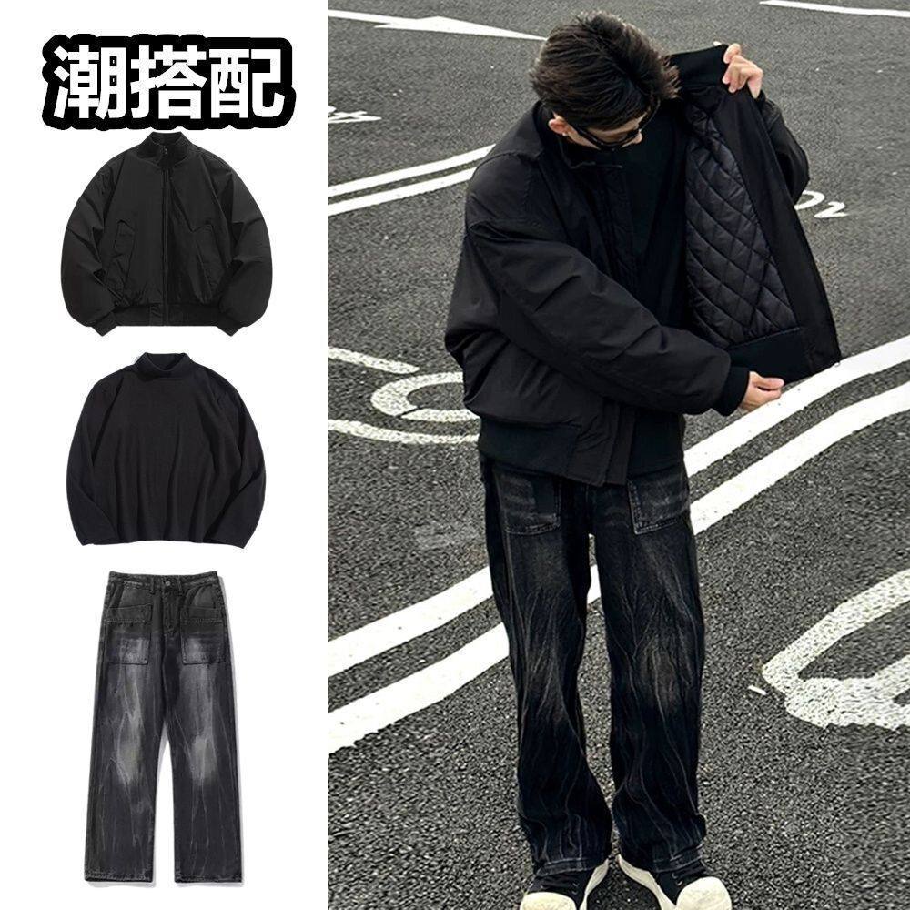 美式飞行夹克棉服男生冬季穿搭一整套痞帅短款工装外套夹棉棒球服