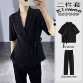 痞帅冰丝短袖 休闲宽松西服套装 西装 韩版 高级感两件套潮 男薄款 夏季