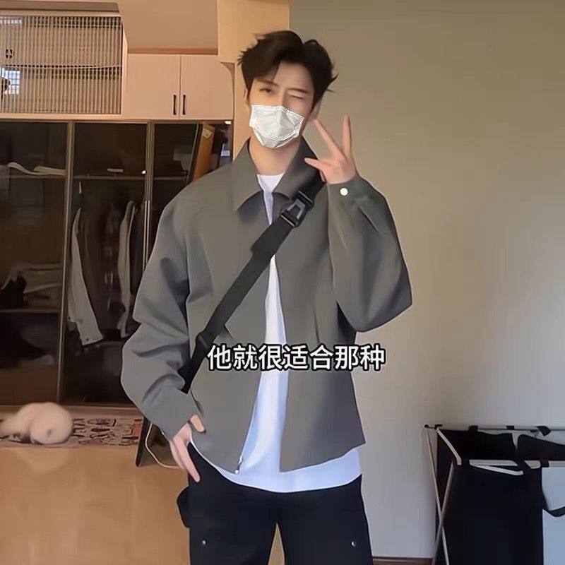 cleanfit灰色廓形西装外套男秋季韩系穿搭行政夹克短款美式棒球服