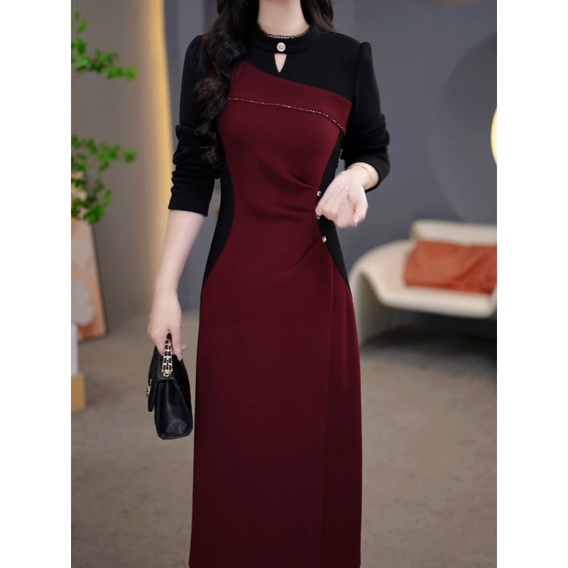 高端加厚假俩件通勤连衣裙2025秋冬季新款修身显瘦减龄中长款裙子