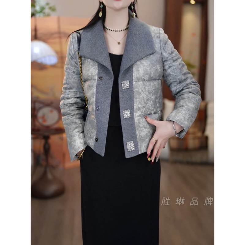 高端时尚复古拼接夹棉短款棉服刺绣2025冬季新款百搭加厚保暖外套