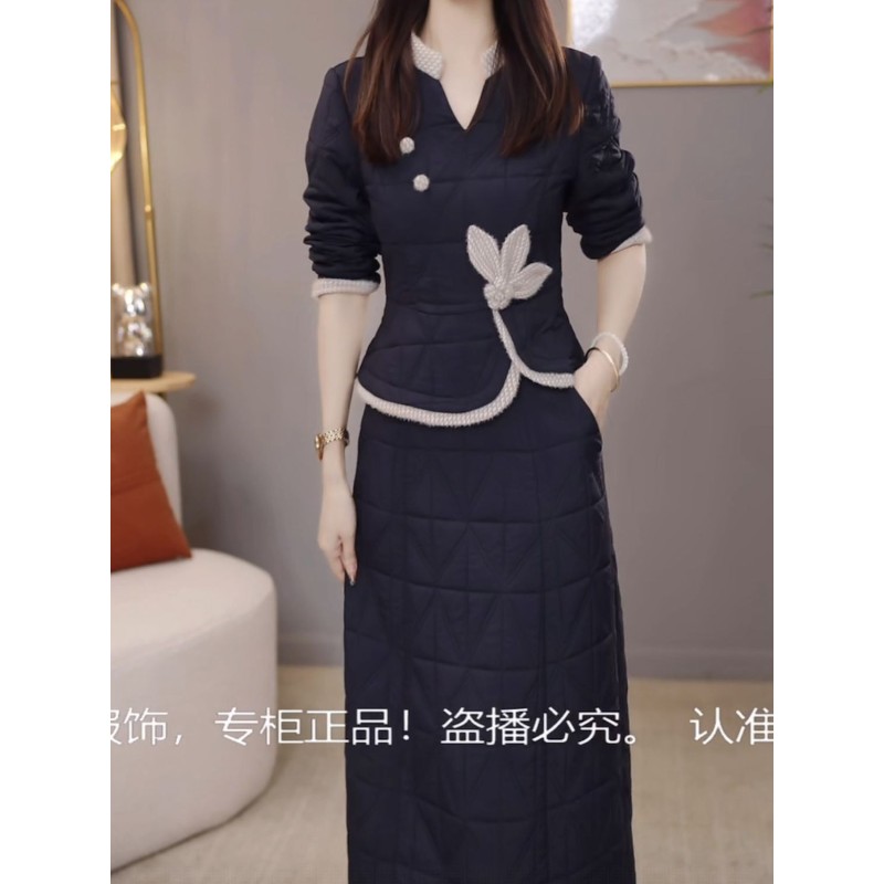 加棉加厚两件套连衣裙女2025冬季新款优雅洋气减龄显瘦保暖套装裙
