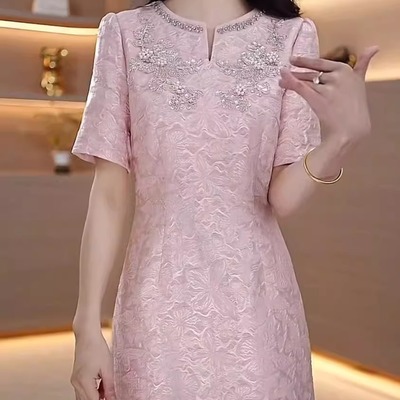 云锦丝连衣裙2025夏季新款时尚气质优雅减龄显瘦遮肉妈妈礼服裙子