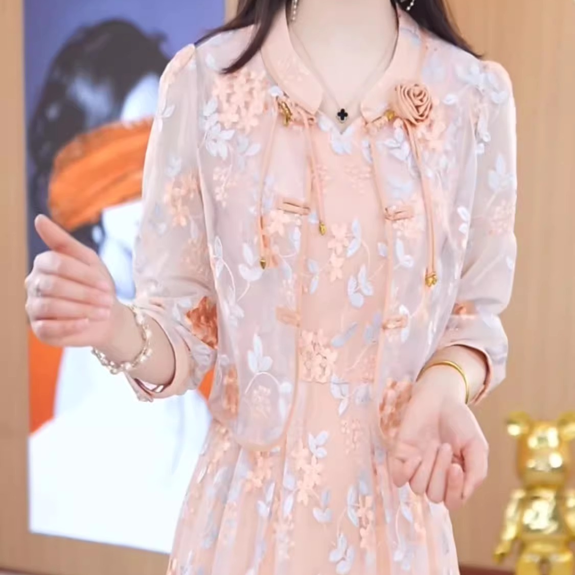 高级冰丝轻羽丝时尚洋气轻奢两件套礼服裙2025春季新款减龄连衣裙