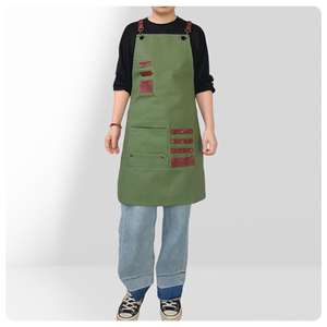 绿色干蜡帆布简约款围裙韩版餐厅咖啡奶茶店员工作服印字logo