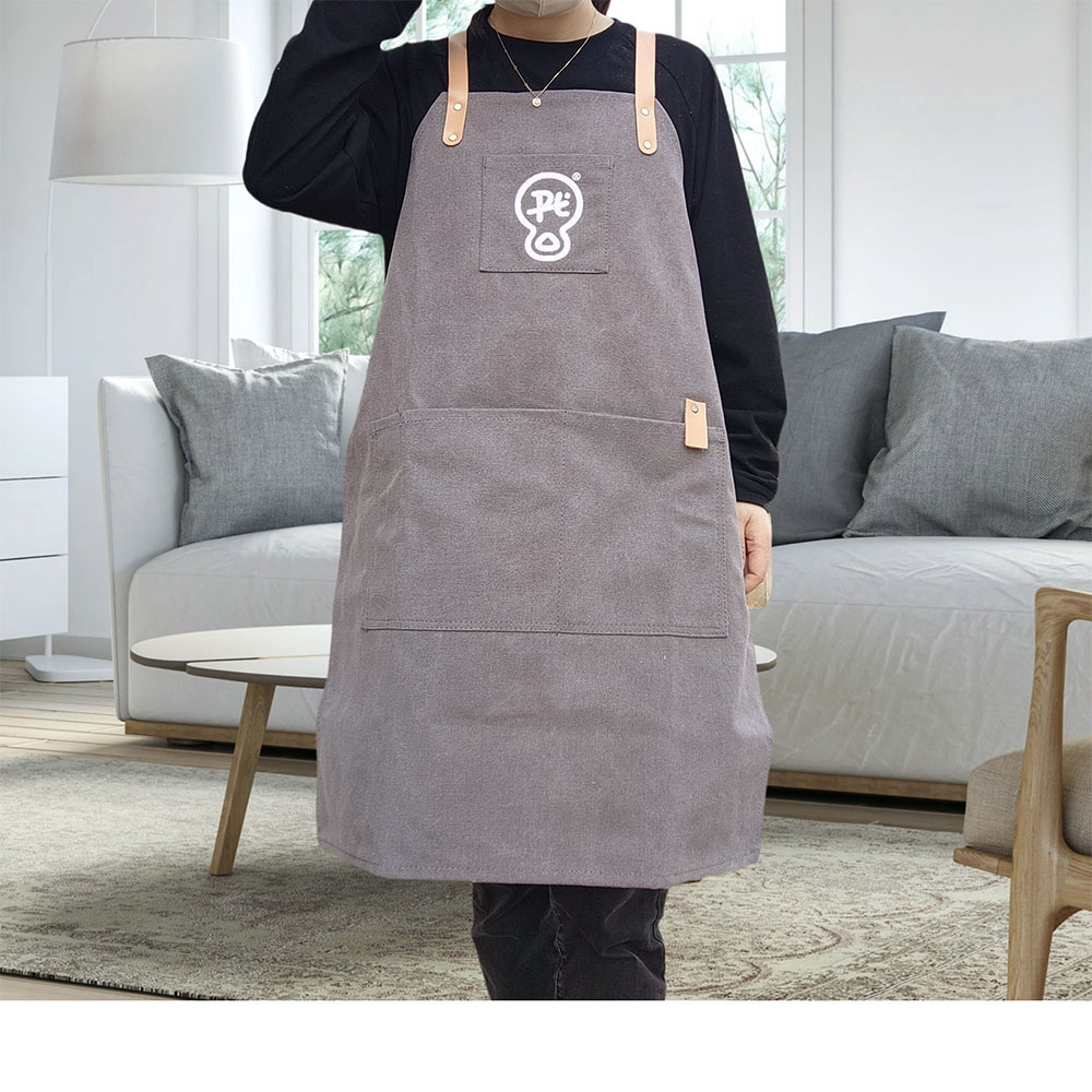 时尚帆布围裙带刺绣防污透气罩衣餐饮专用做饭耐脏工作服男女