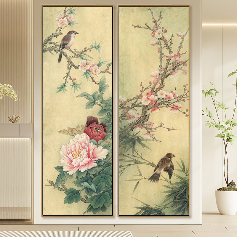 数字油画diy手绘牡丹画中式花鸟国画玄关客厅卧室沙发背景装饰画图片