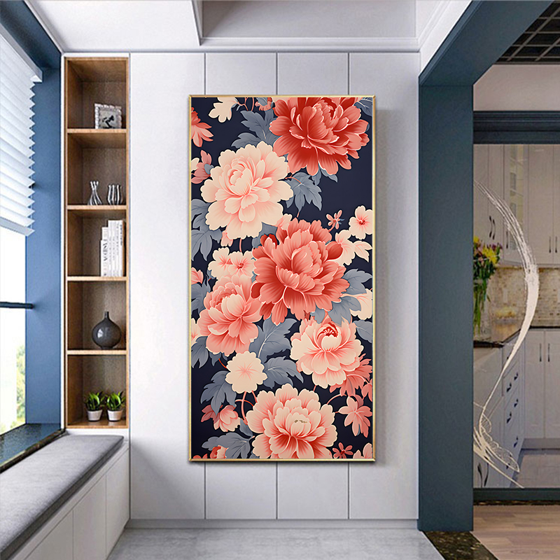 数字油画牡丹花卉新中式装饰画diy填充油画填色丙烯画手工大尺寸图片