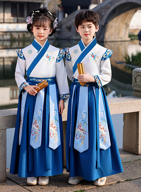 男童古装中国风唐装男孩幼儿园国学演出服女童古风套装