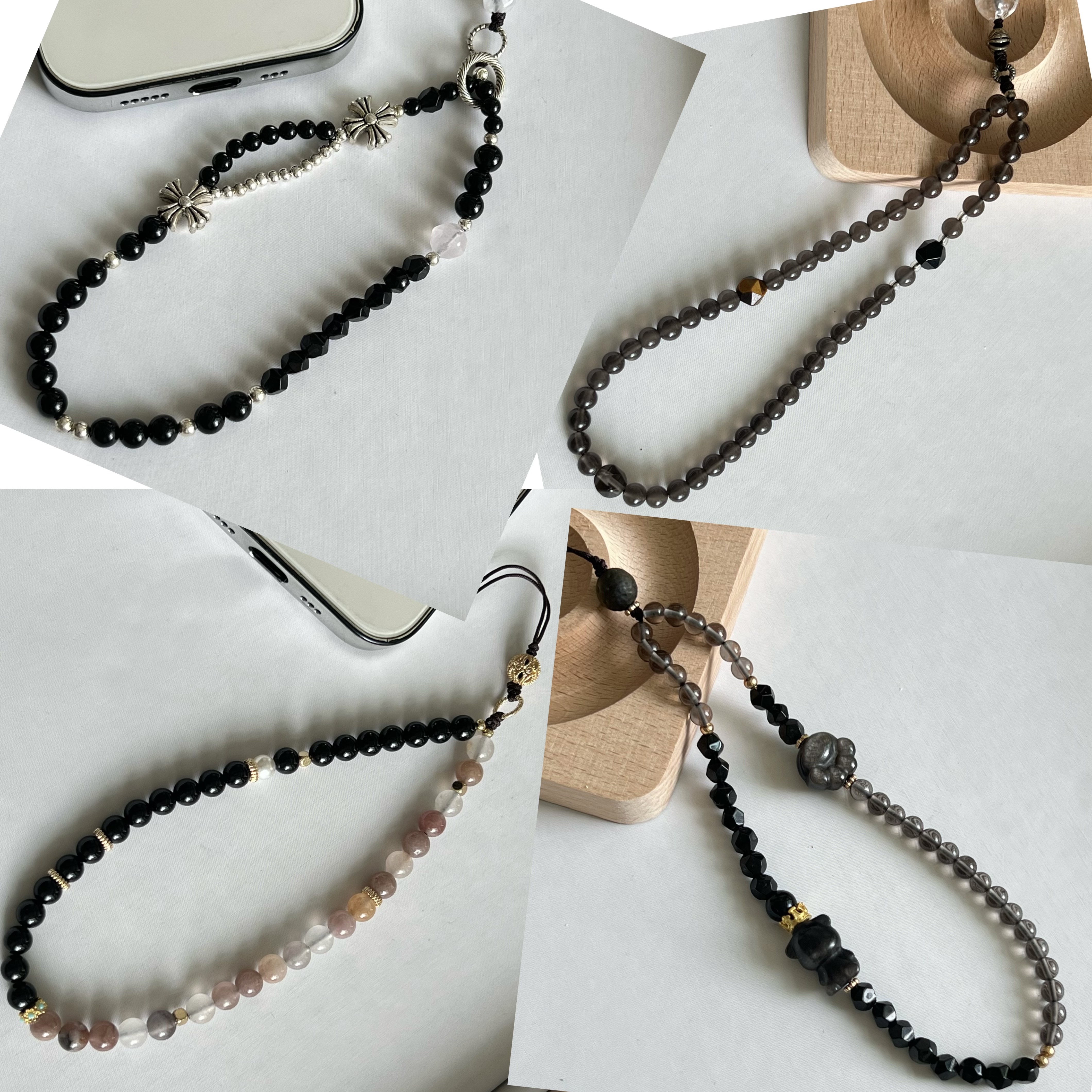 高级感~天然水晶手机链黑曜石挂件钥匙扣醒狮如意编织礼品可批发