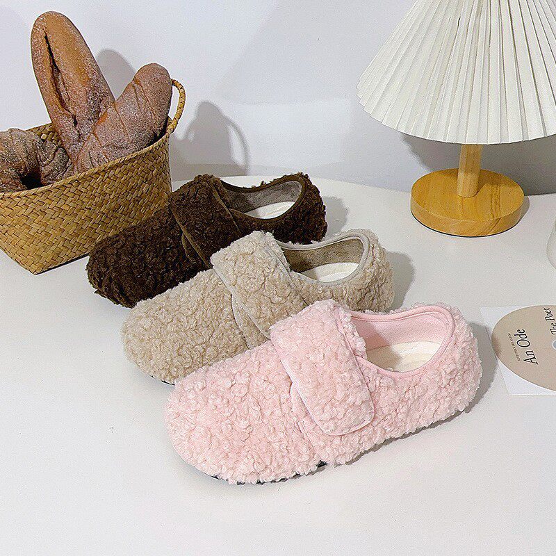 日本进口B3520韩版德训鞋女冬加绒羊羔毛毛雪地靴棉鞋老爹鞋