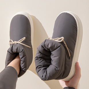日本进口高帮棉拖鞋男款冬季羽绒布防水保暖室内居家外穿厚底包跟